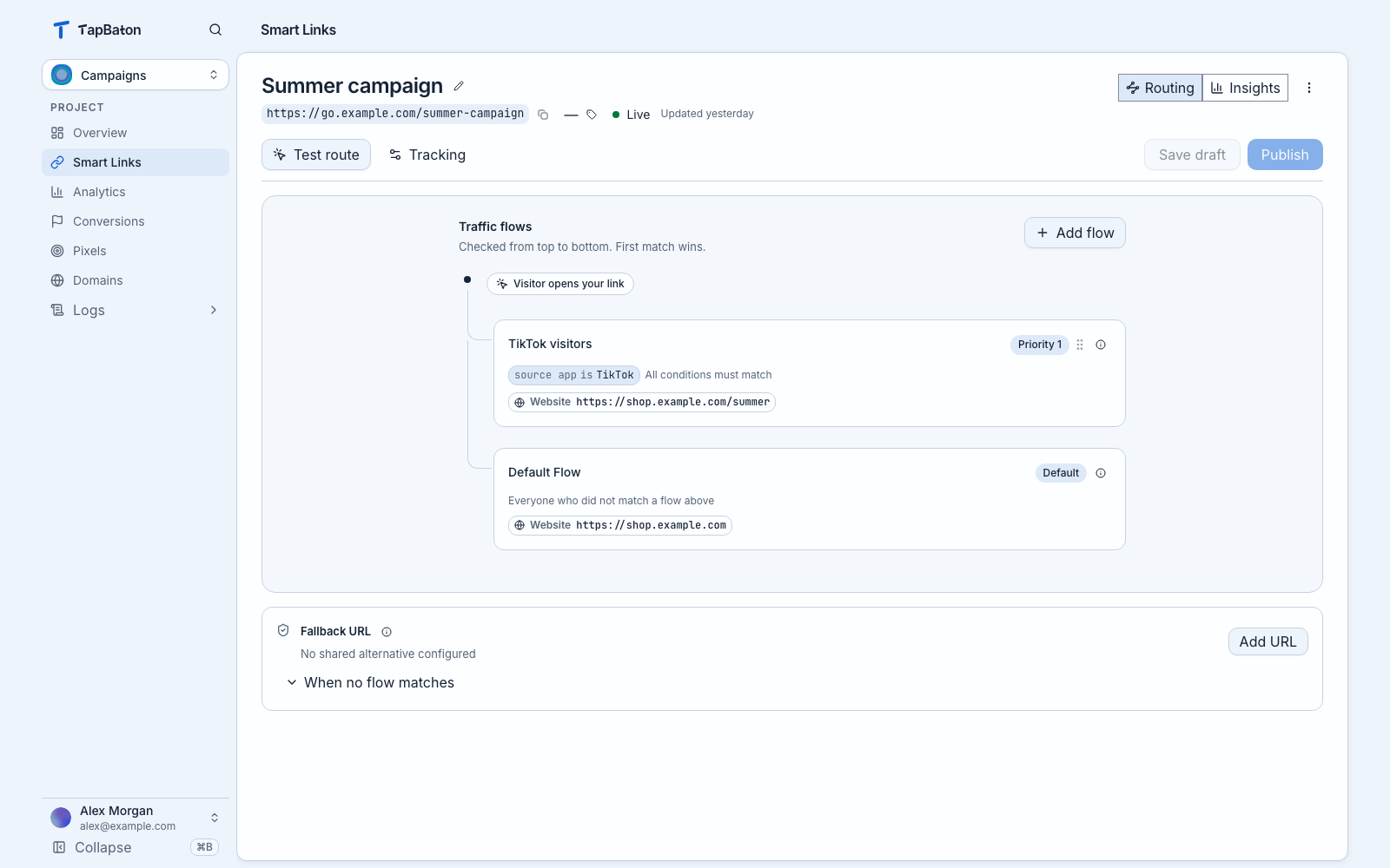 Example Smart Link editor with two traffic flows